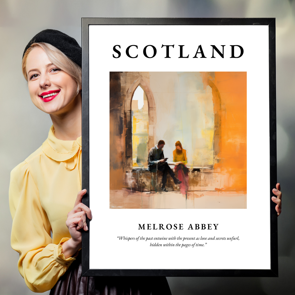 Person holding a poster of Melrose Abbey