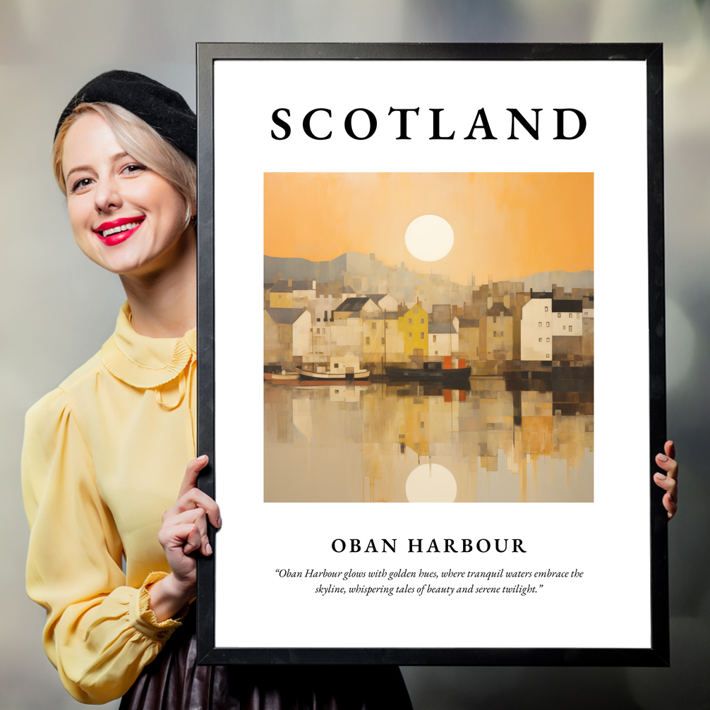 Person holding a poster of Oban Harbour