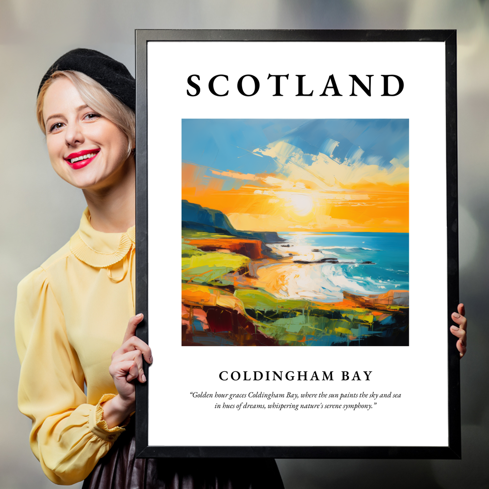 Person holding a poster of Coldingham Bay