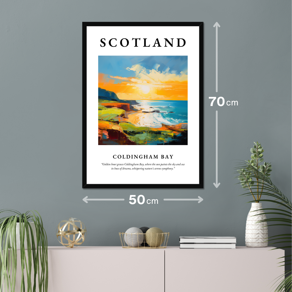 Poster of Coldingham Bay hanging on a wall