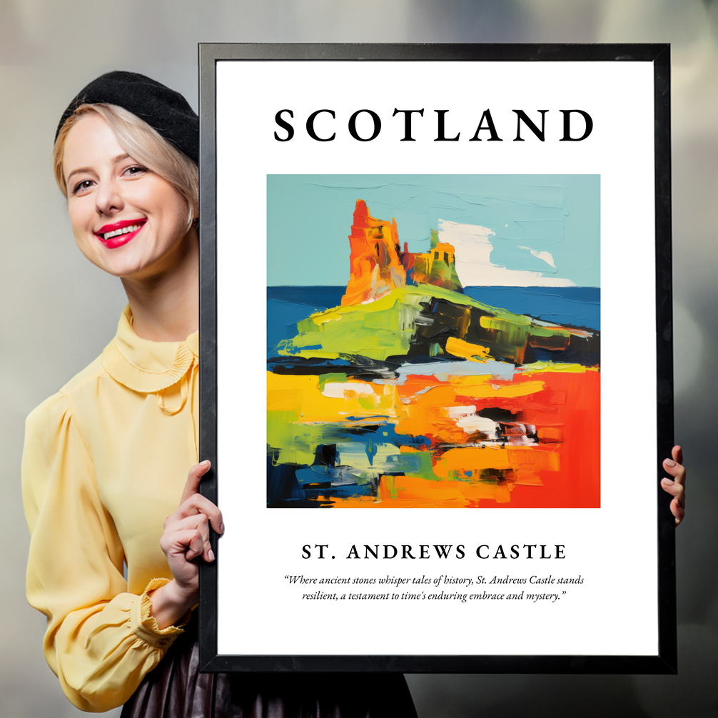 Person holding a poster of St. Andrews Castle