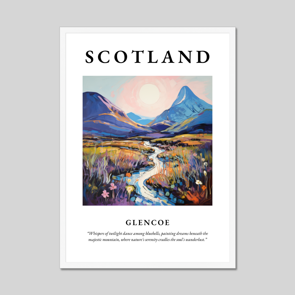 Poster in a white frame with the word Scotland