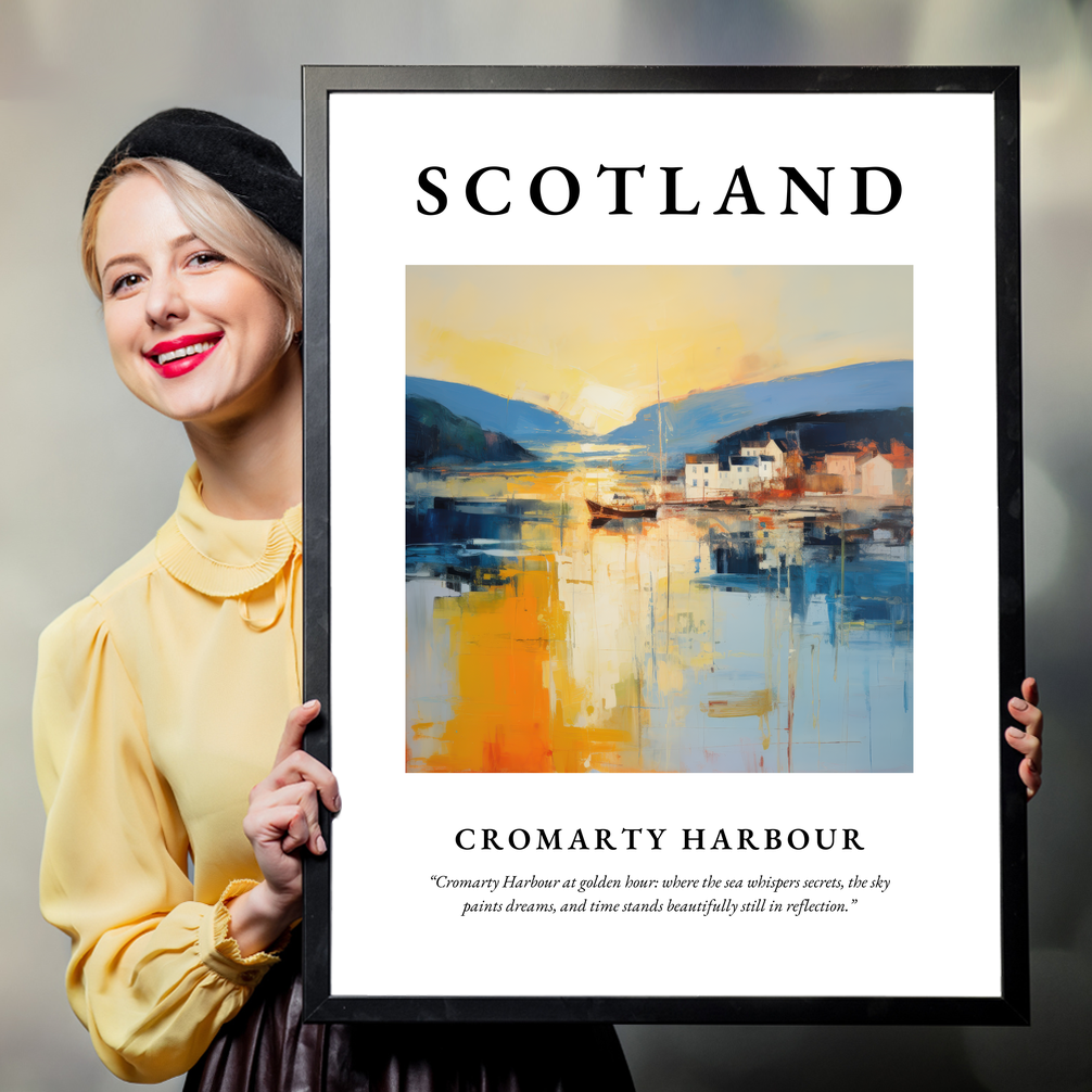 Person holding a poster of Cromarty Harbour