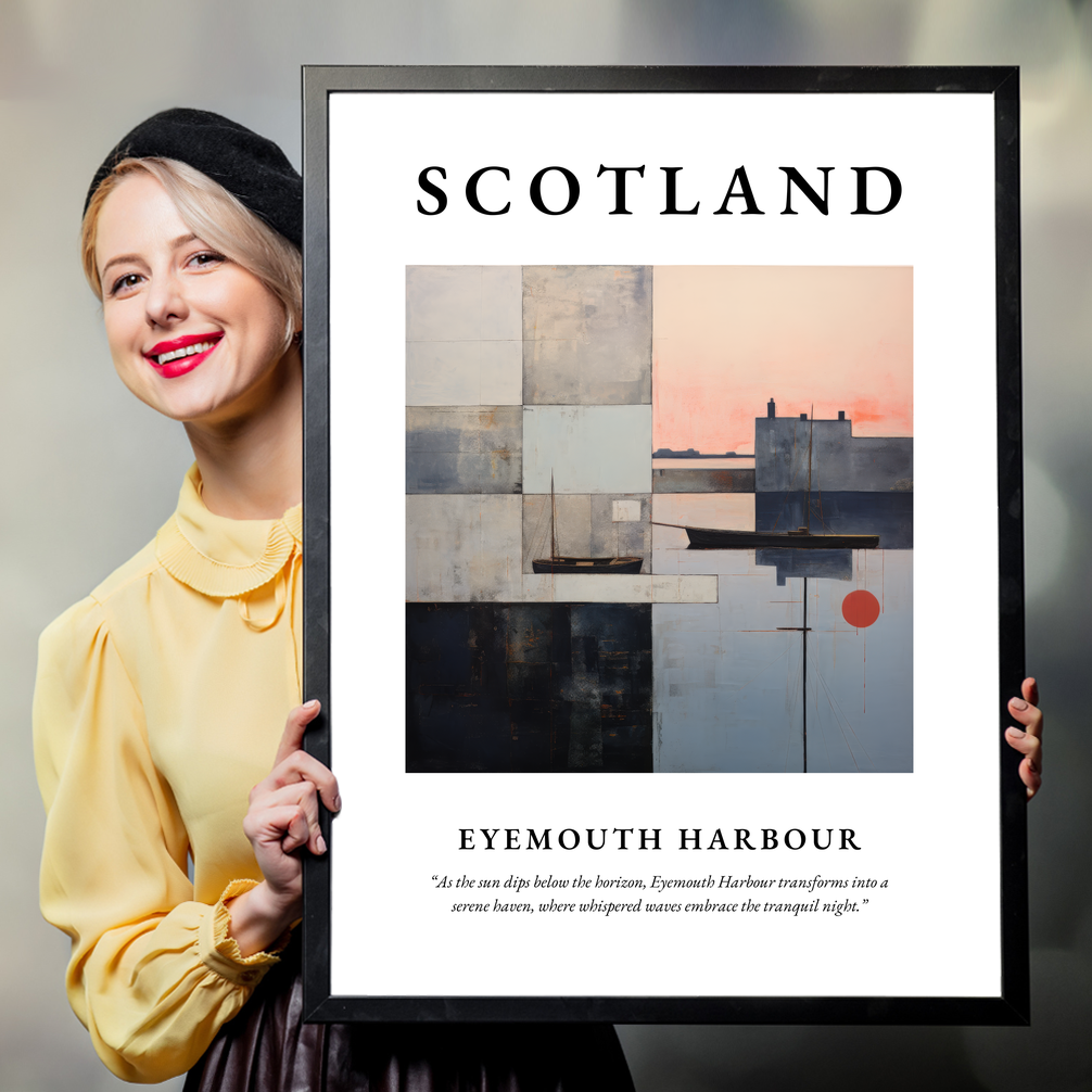 Person holding a poster of Eyemouth Harbour