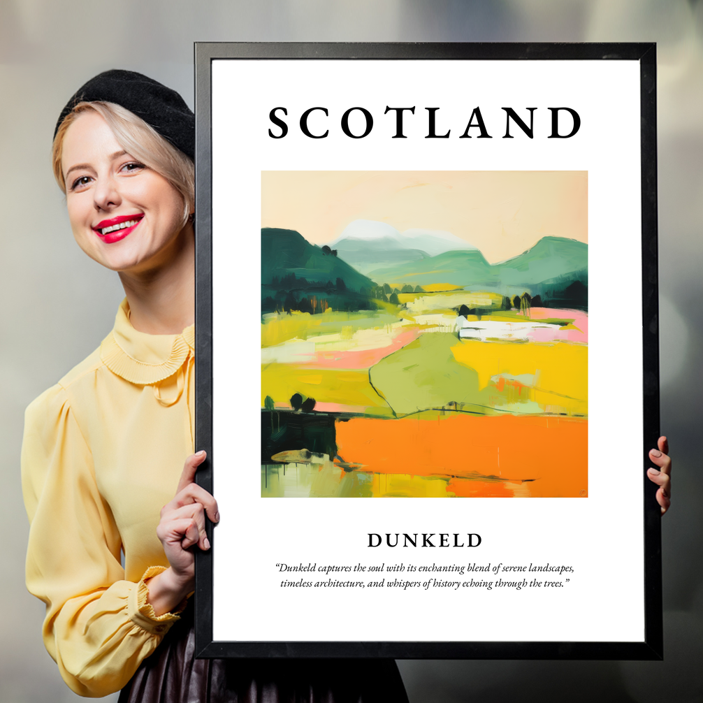 Person holding a poster of Dunkeld