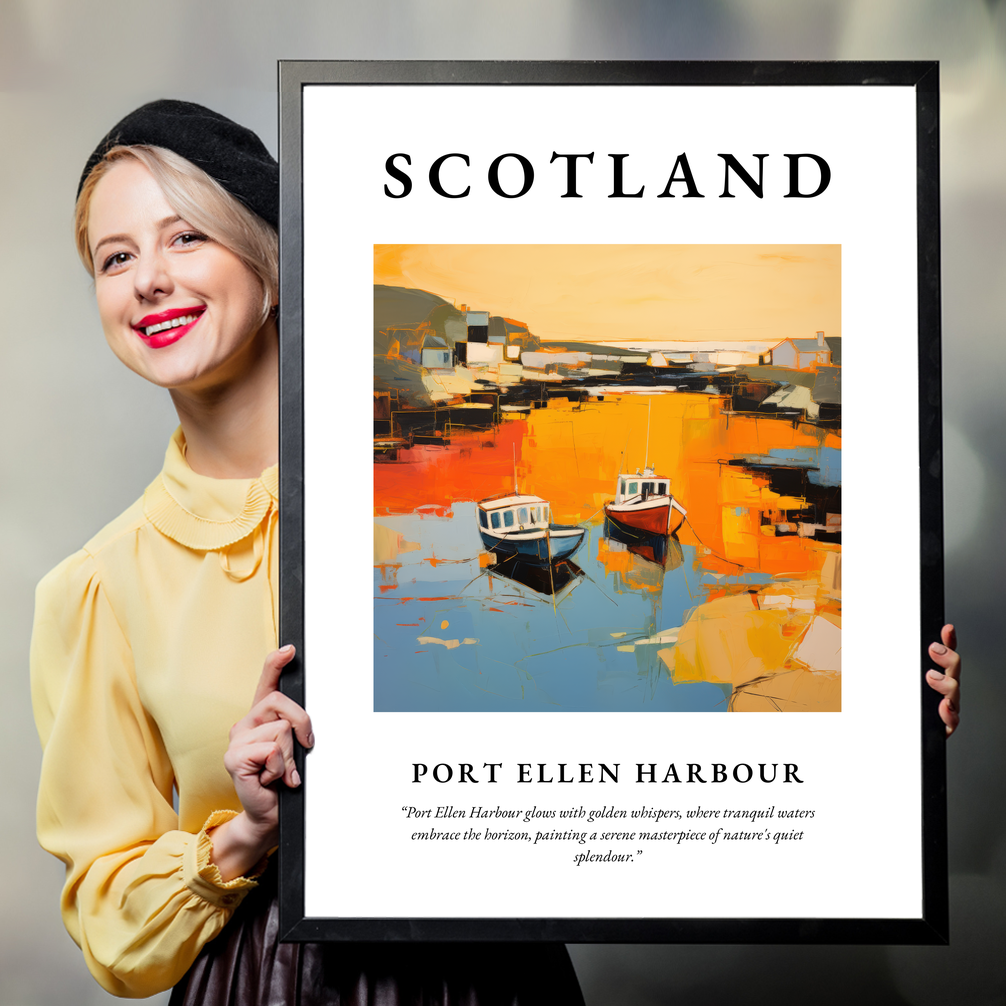 Person holding a poster of Port Ellen Harbour