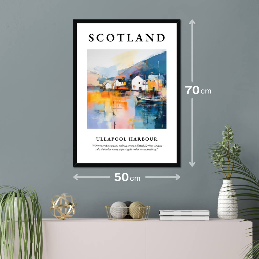 Poster of Ullapool Harbour hanging on a wall