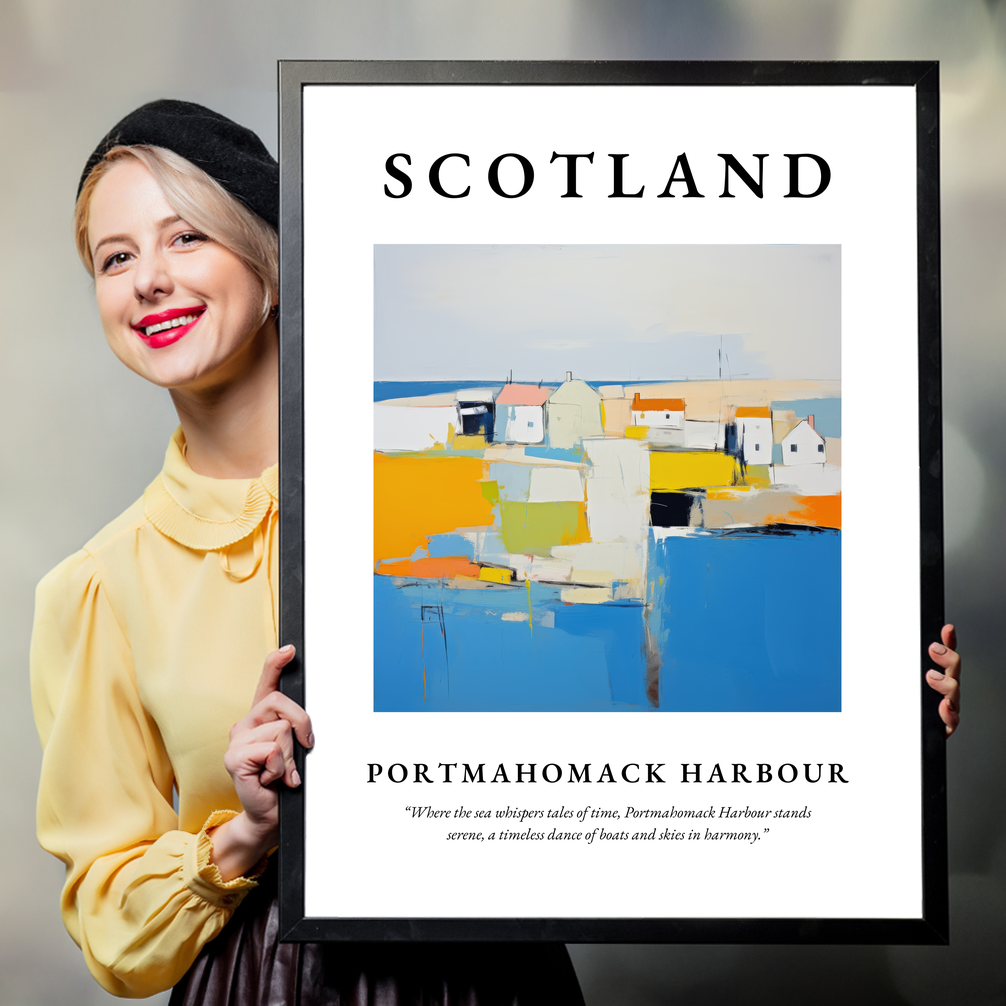 Person holding a poster of Portmahomack Harbour