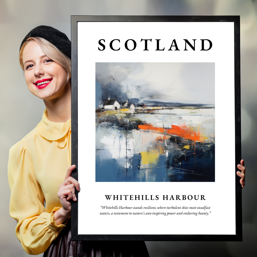 Person holding a poster of Whitehills Harbour