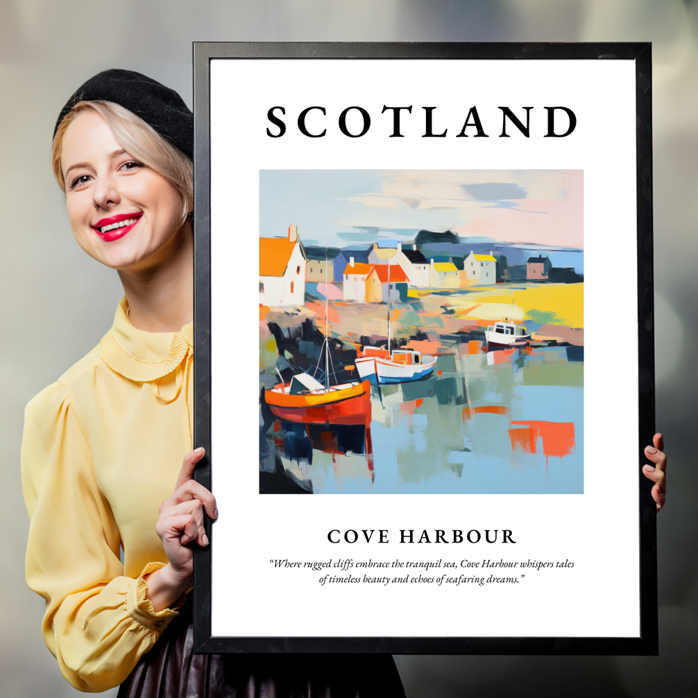 Person holding a poster of Cove Harbour