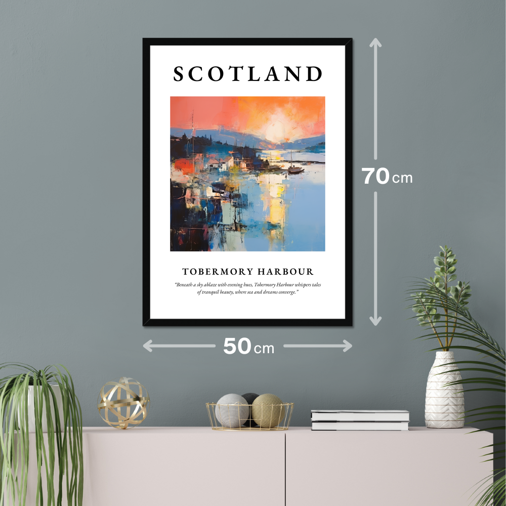 Poster of Tobermory Harbour hanging on a wall