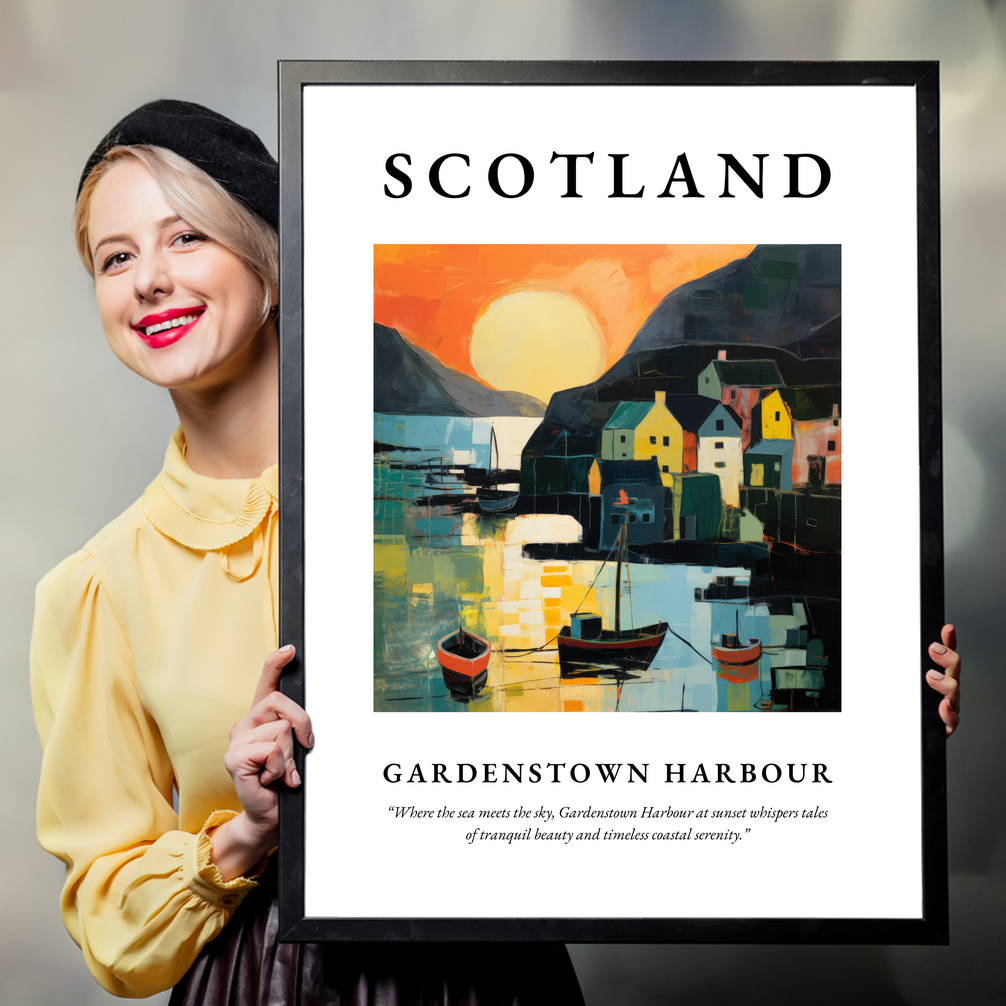 Person holding a poster of Gardenstown Harbour