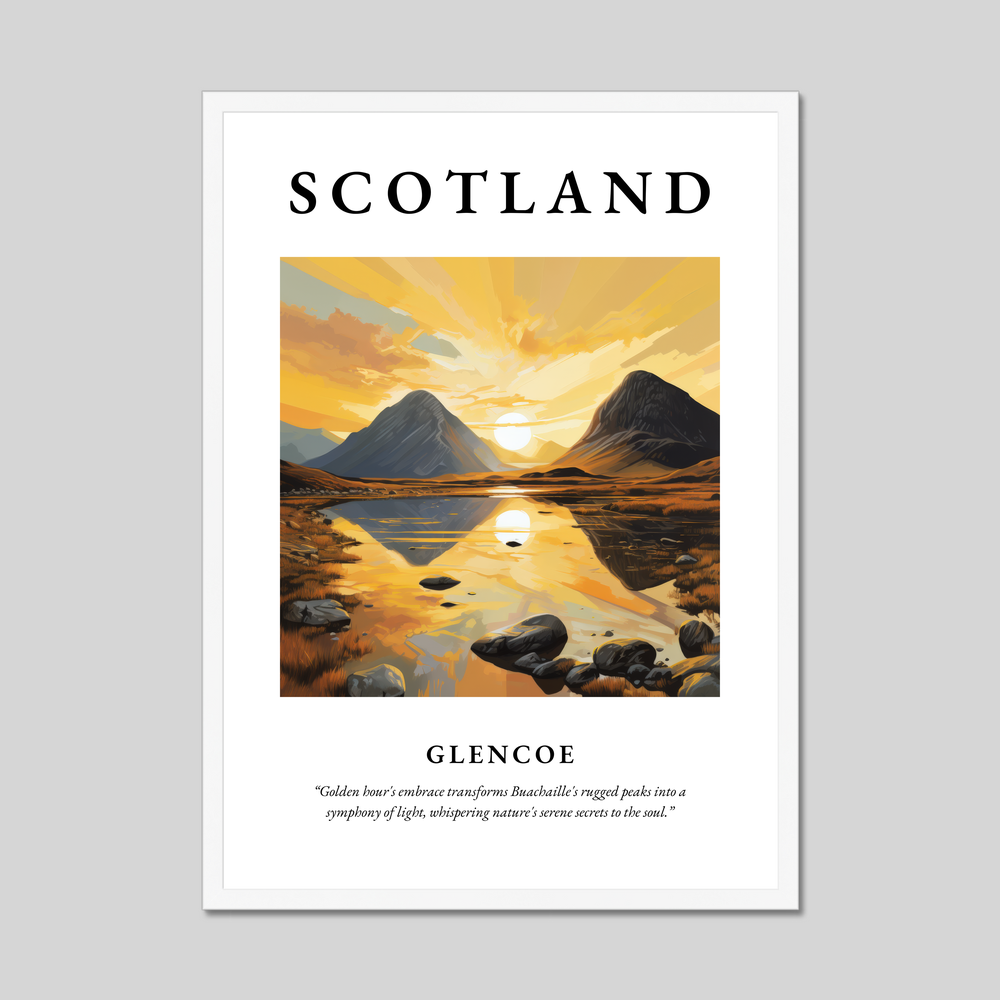 Poster in a white frame with the word Scotland