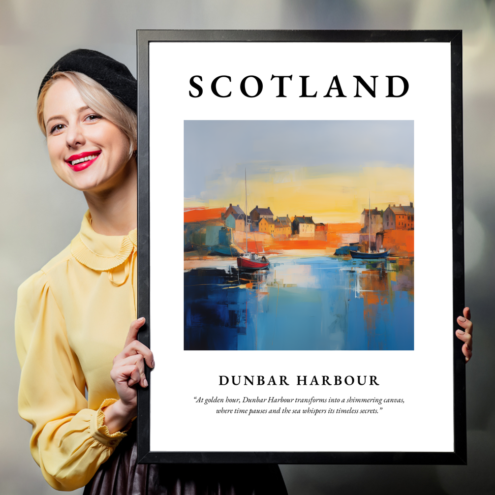 Person holding a poster of Dunbar Harbour