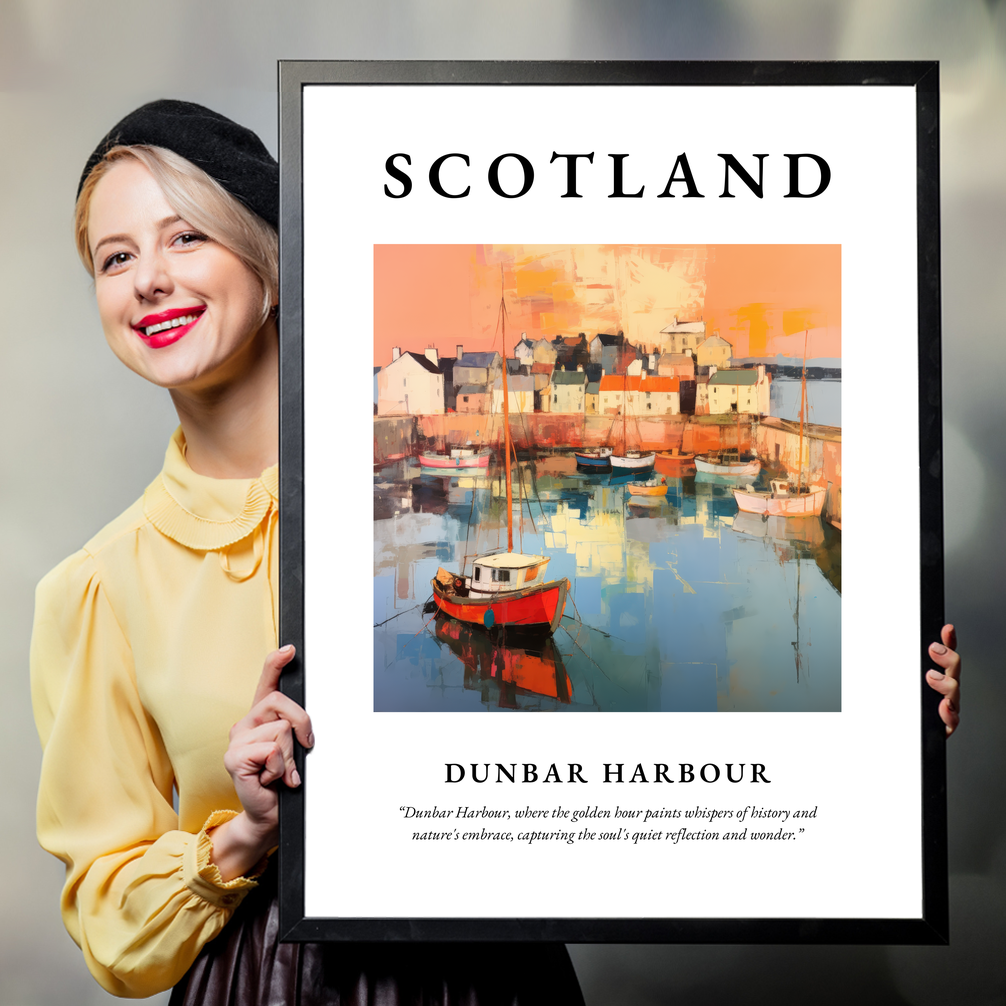 Person holding a poster of Dunbar Harbour