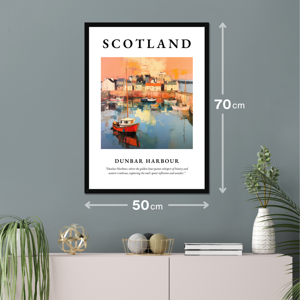 Poster of Dunbar Harbour hanging on a wall