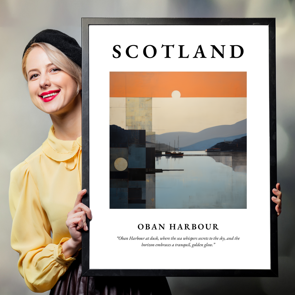 Person holding a poster of Oban Harbour