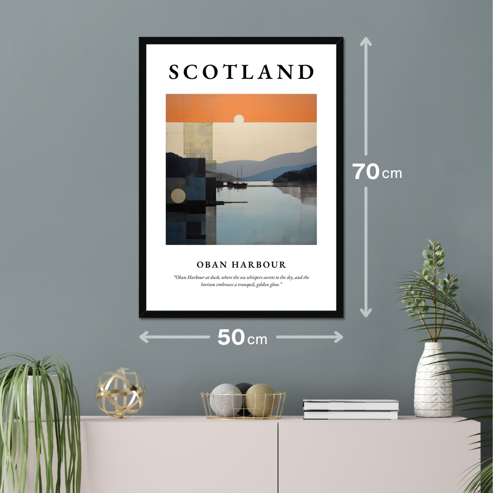 Poster of Oban Harbour hanging on a wall