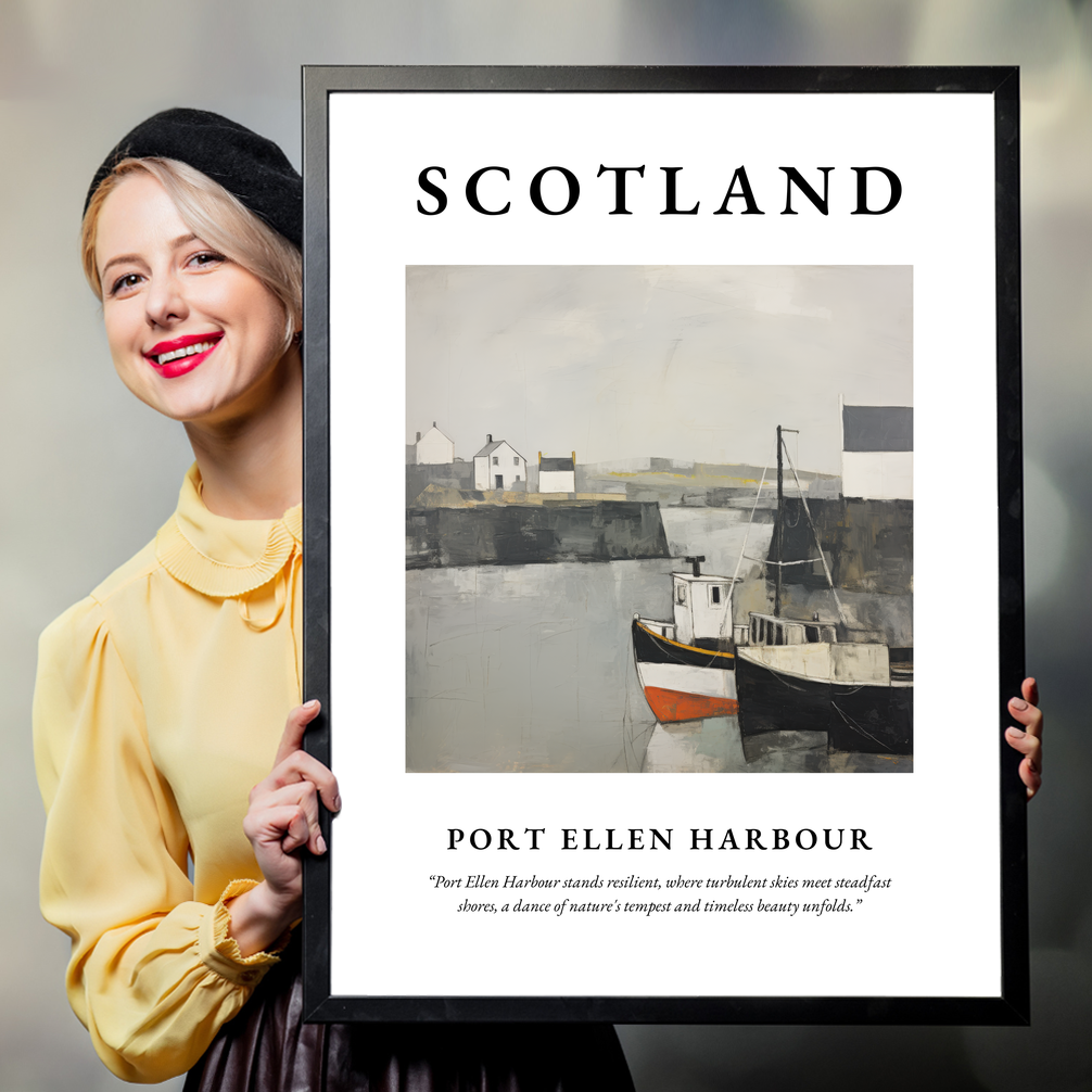 Person holding a poster of Port Ellen Harbour