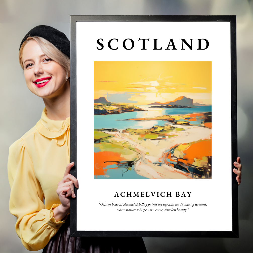 Person holding a poster of Achmelvich Bay