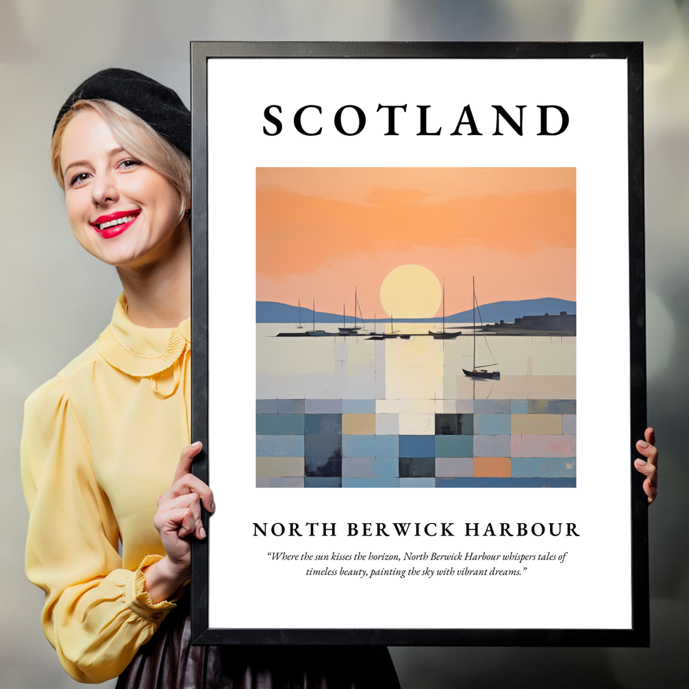 Person holding a poster of North Berwick Harbour