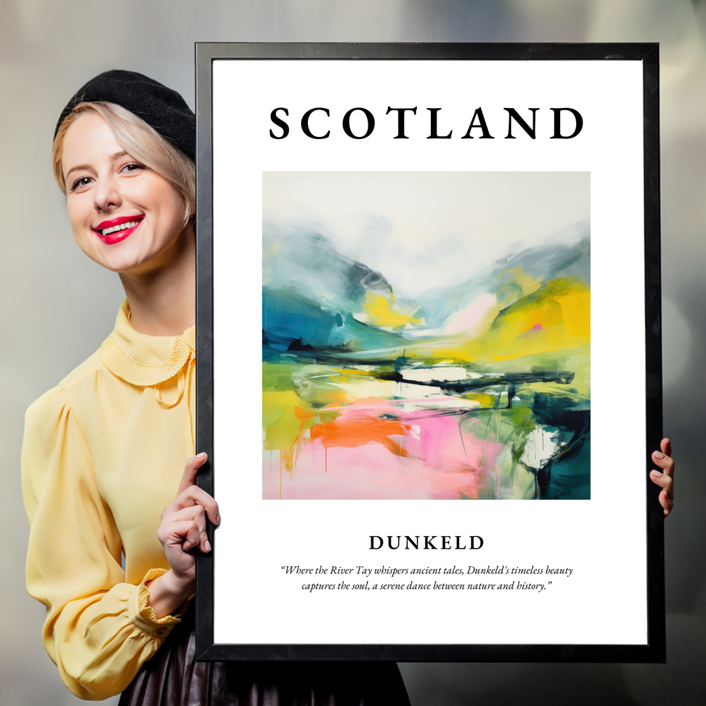 Person holding a poster of Dunkeld