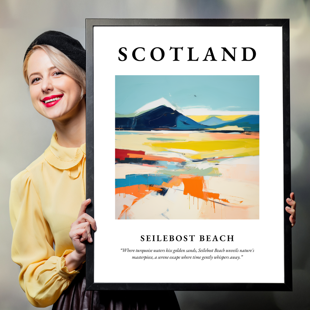 Person holding a poster of Seilebost Beach