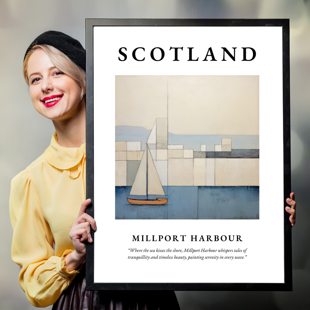 Person holding a poster of Millport Harbour