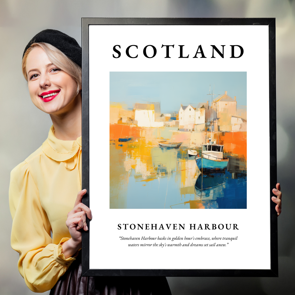 Person holding a poster of Stonehaven Harbour