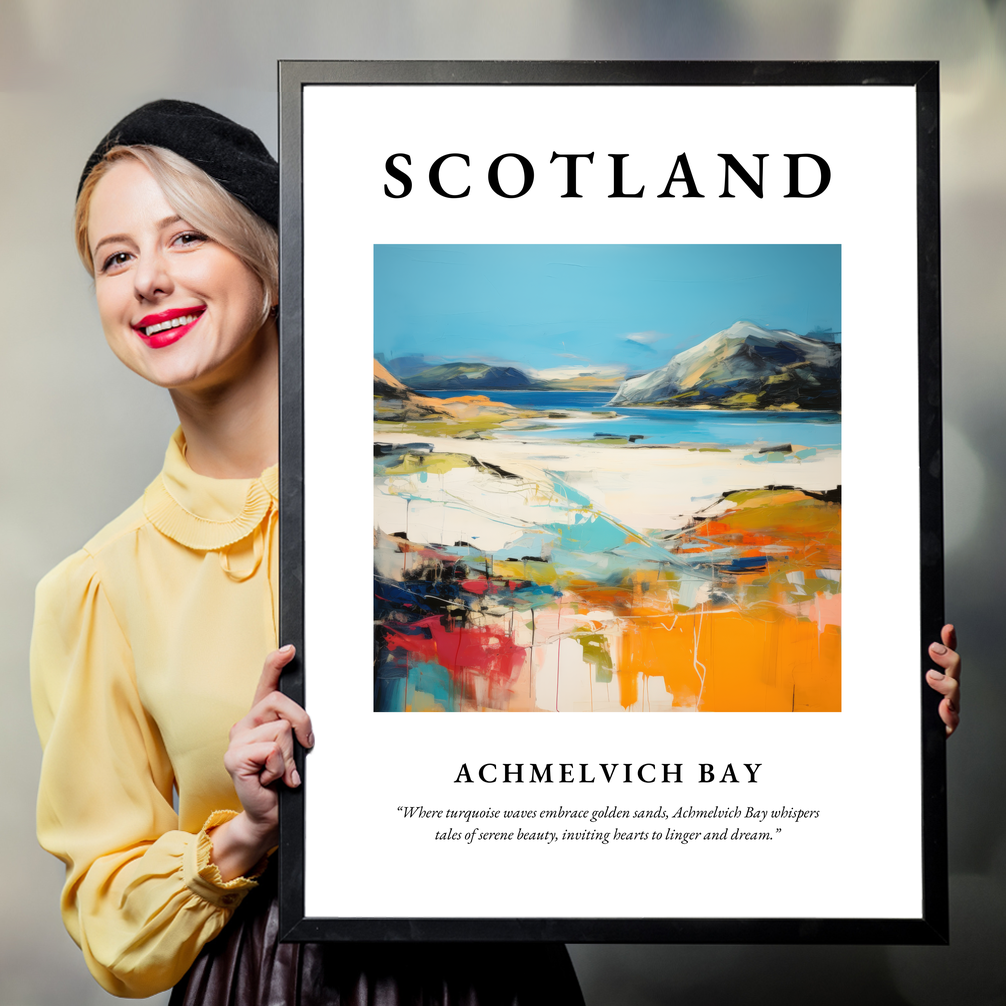 Person holding a poster of Achmelvich Bay