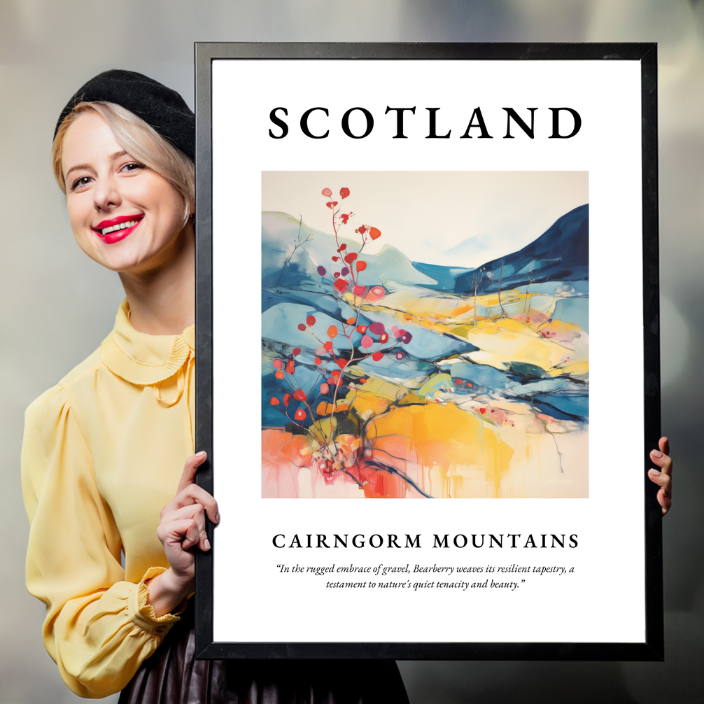 Person holding a poster of Cairngorm Mountains