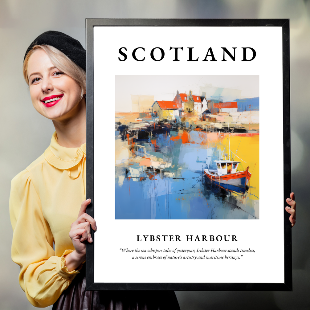 Person holding a poster of Lybster Harbour