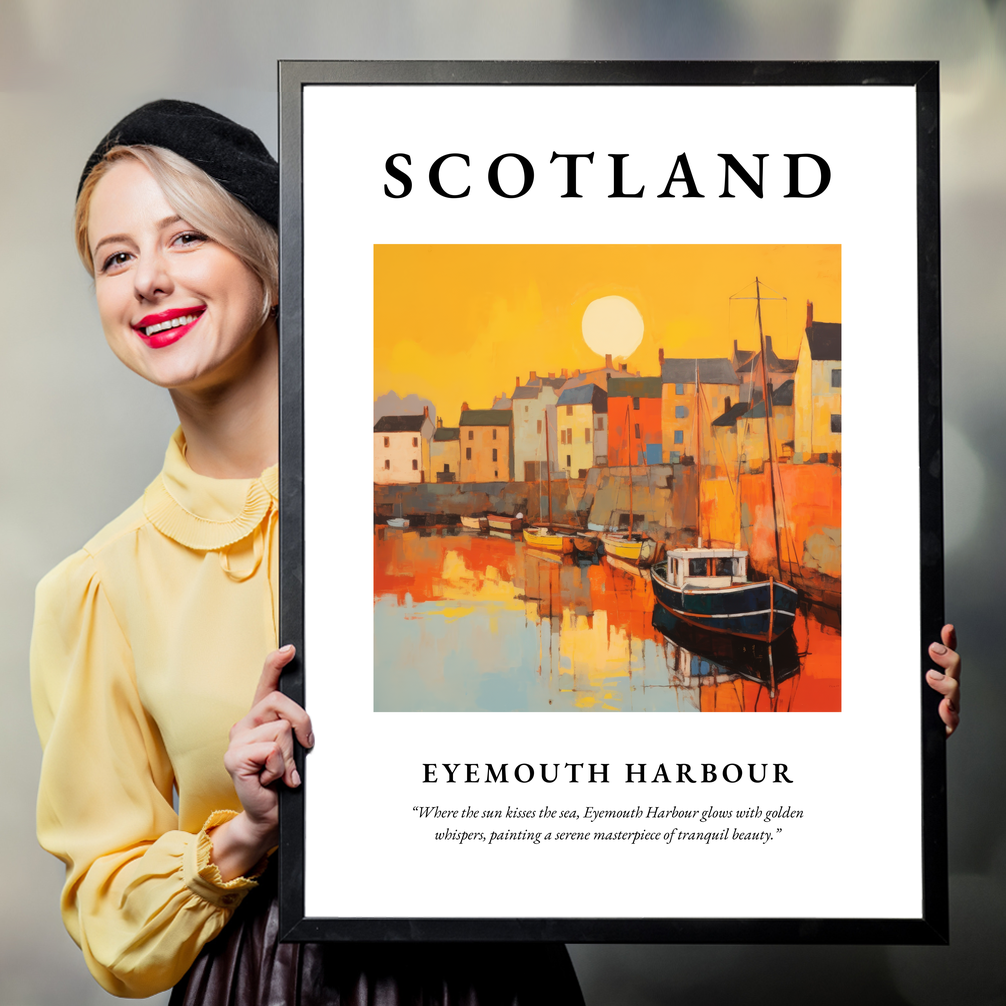 Person holding a poster of Eyemouth Harbour