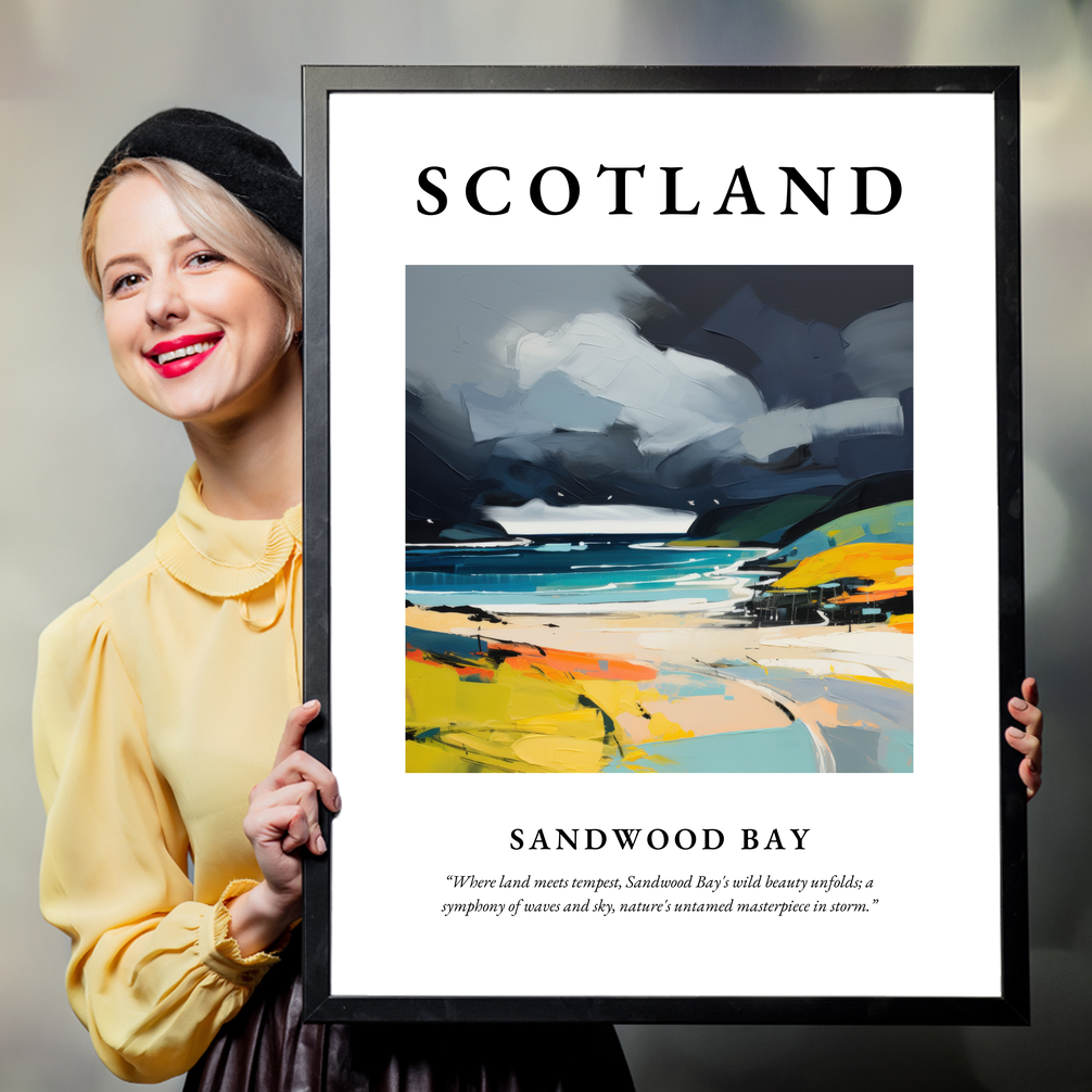 Person holding a poster of Sandwood Bay