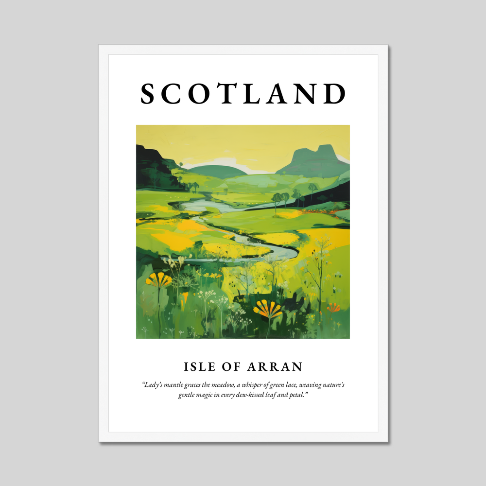 Poster in a white frame with the word Scotland