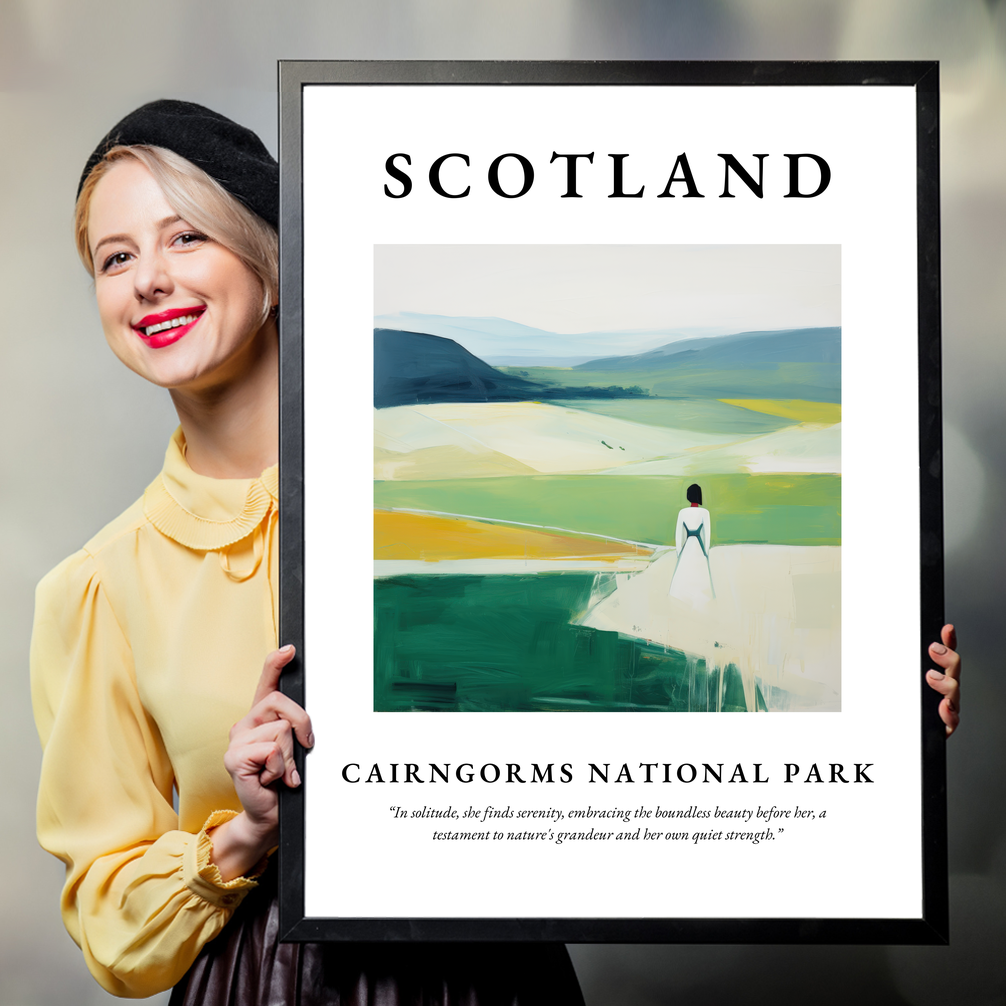 Person holding a poster of Cairngorms National Park