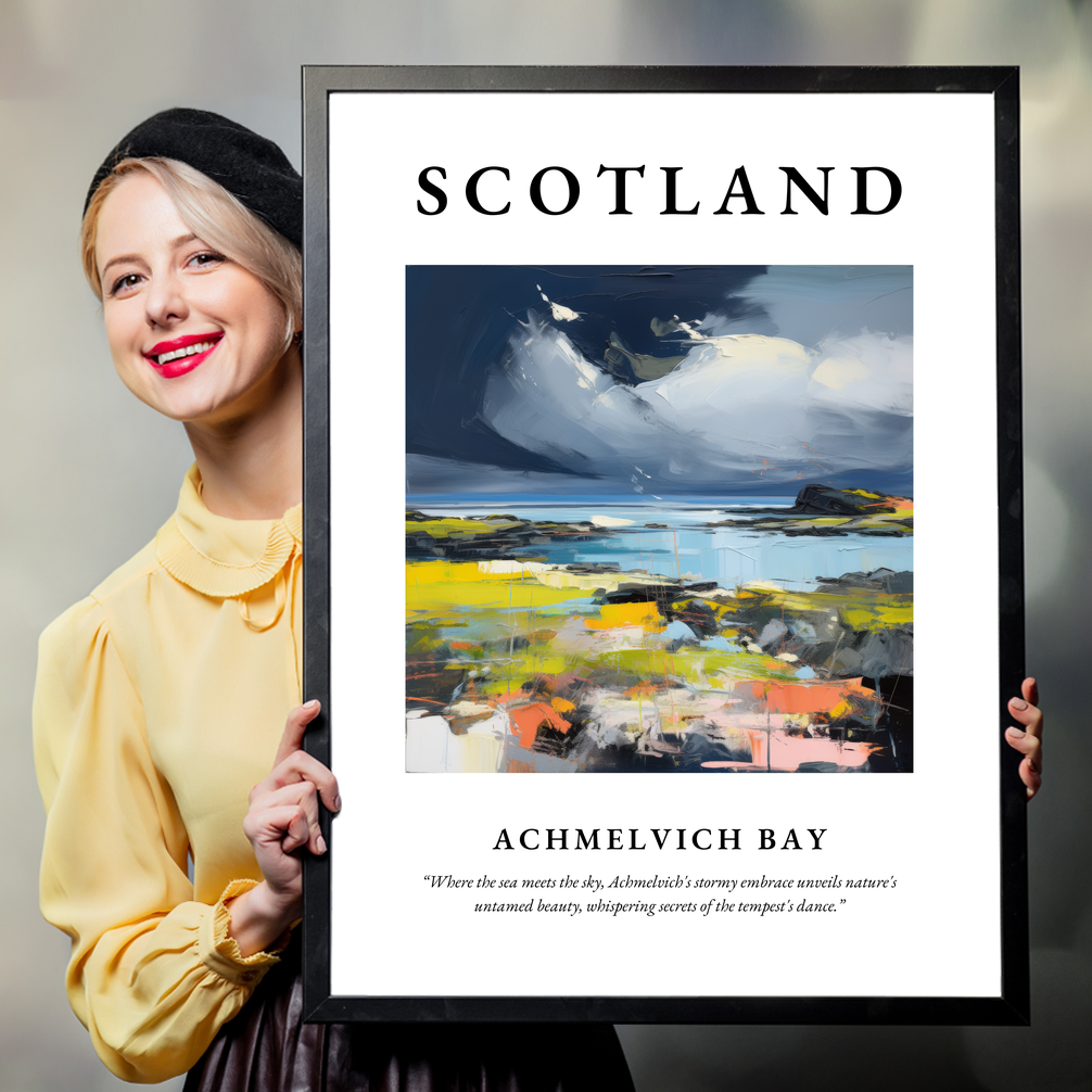 Person holding a poster of Achmelvich Bay