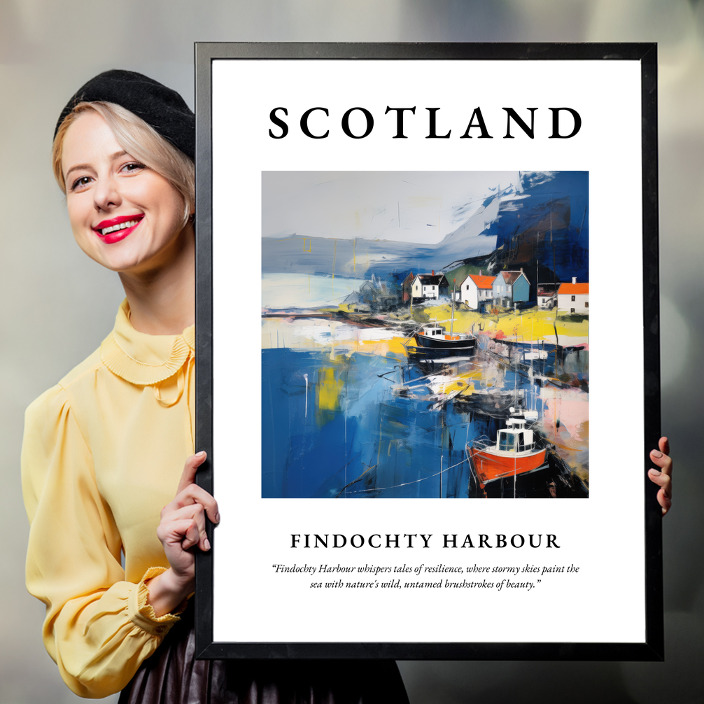 Person holding a poster of Findochty Harbour