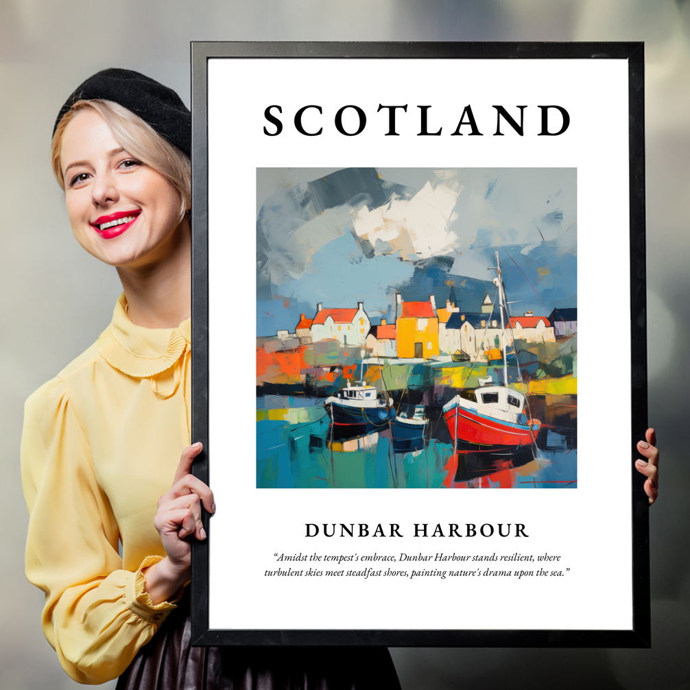 Person holding a poster of Dunbar Harbour