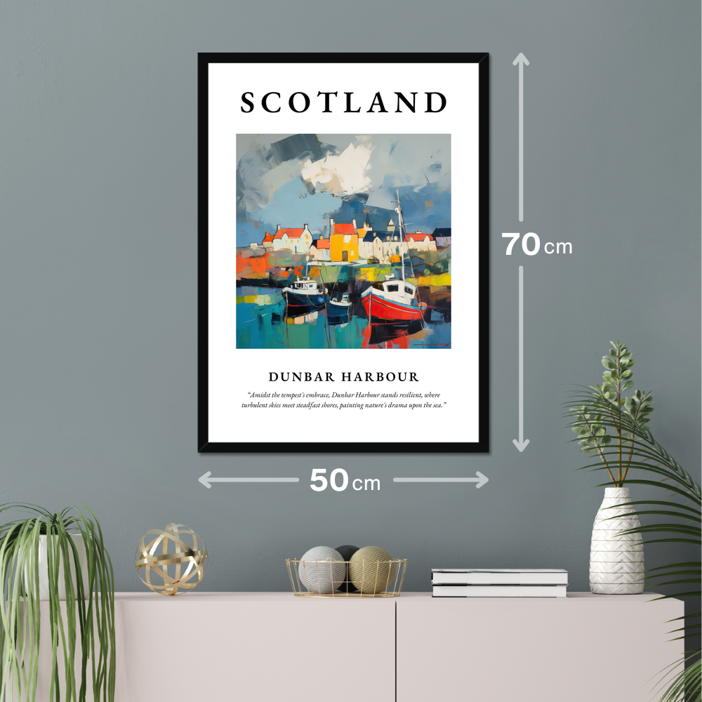 Poster of Dunbar Harbour hanging on a wall