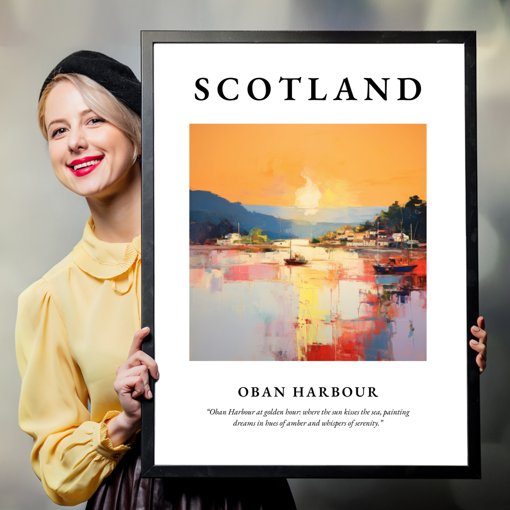 Person holding a poster of Oban Harbour