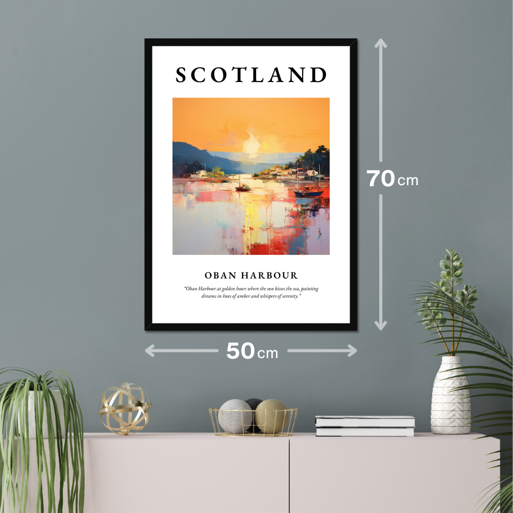 Poster of Oban Harbour hanging on a wall