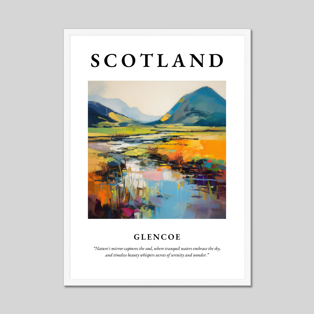 Poster in a white frame with the word Scotland