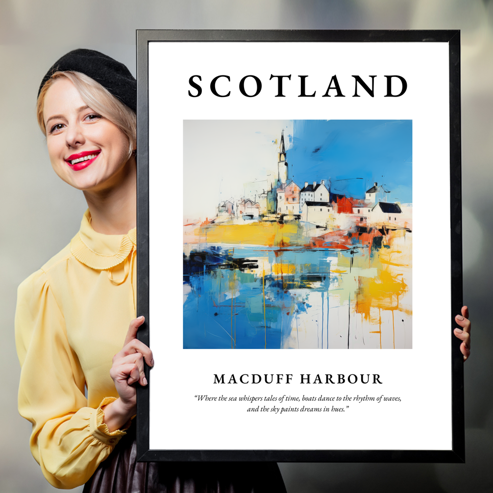 Person holding a poster of Macduff Harbour