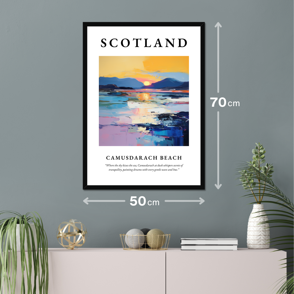 Poster of Camusdarach Beach hanging on a wall