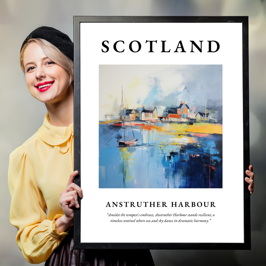 Person holding a poster of Anstruther Harbour