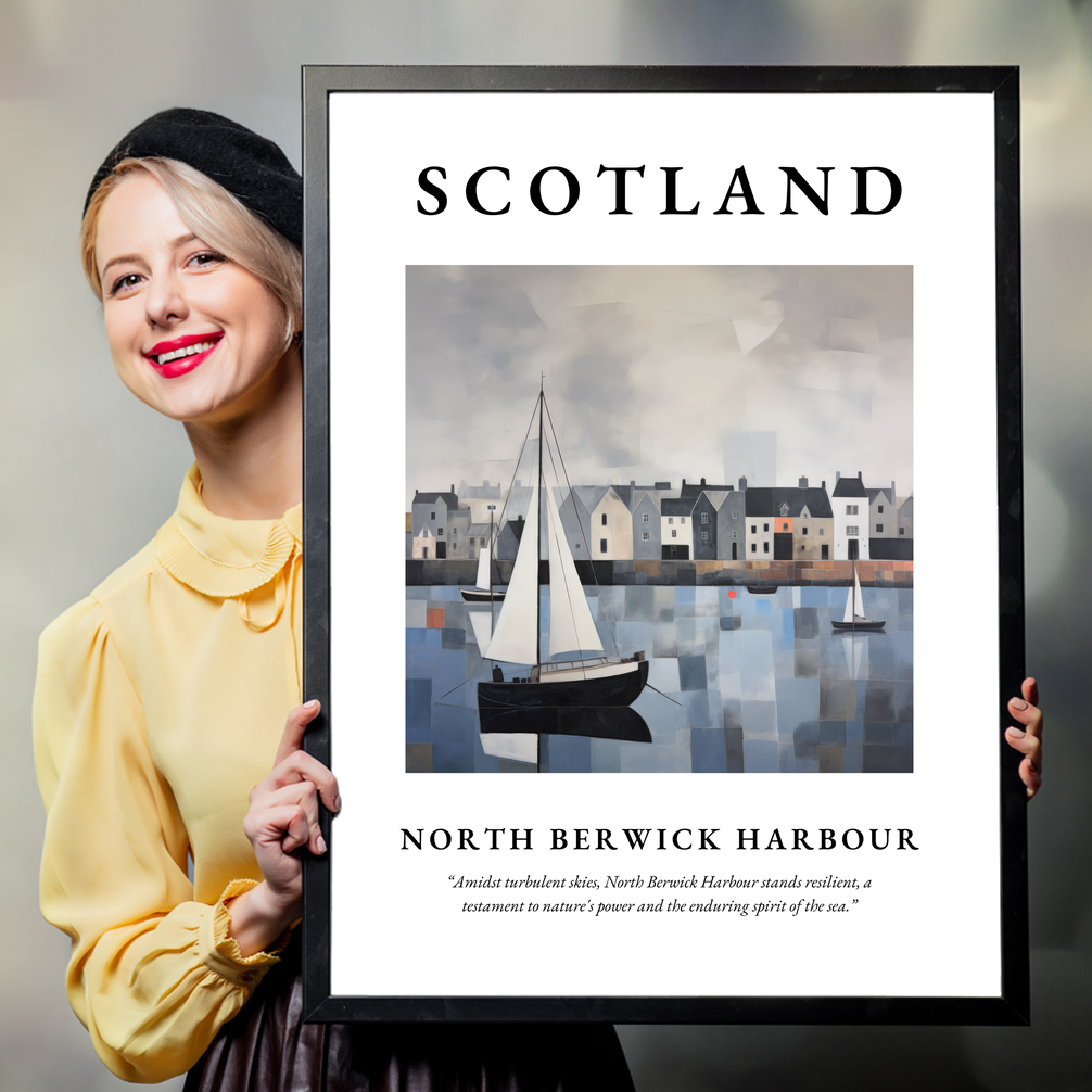 Person holding a poster of North Berwick Harbour