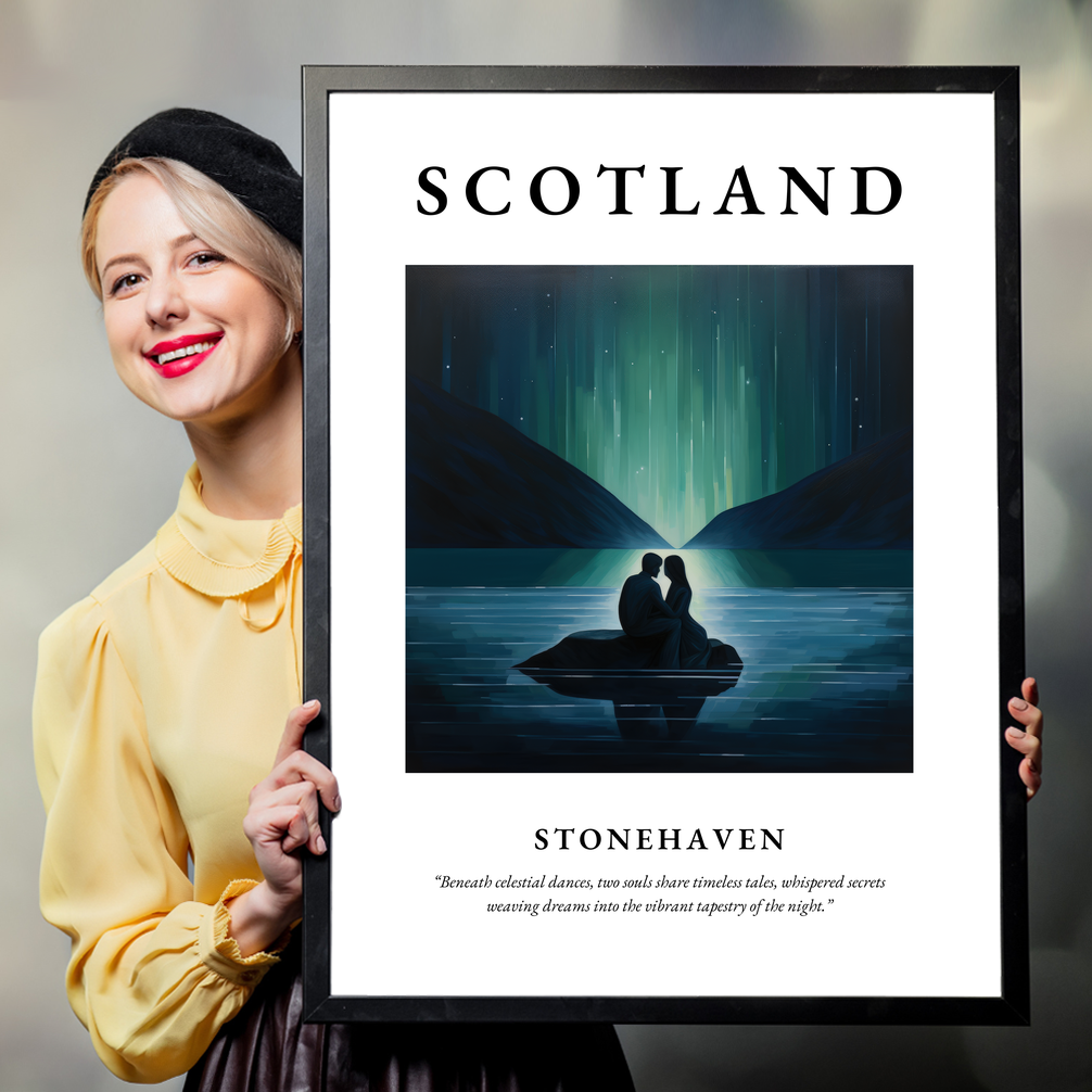 Person holding a poster of Stonehaven