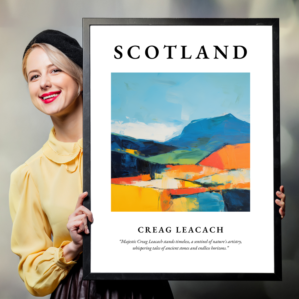 Person holding a poster of Creag Leacach