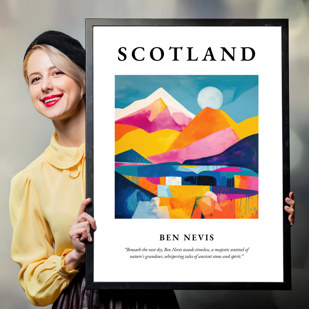 Person holding a poster of Ben Nevis